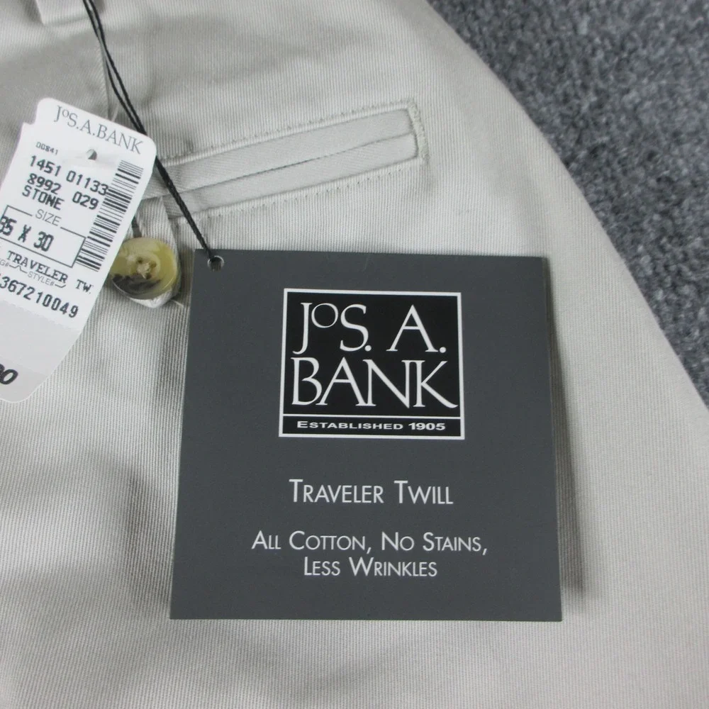 Jos A Bank Pants Mens 35x30 Beige Traveler Twill Pleated Cotton Dress Preppy